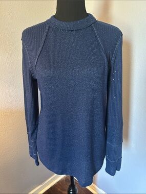 Maurices Women Navy Ribbed Long-Sleeve Knit Top Size Large